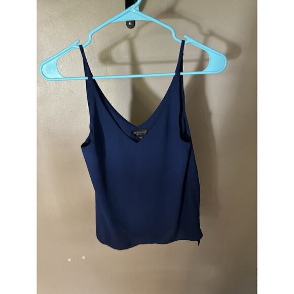 Topshop Tank Top Women's Sz 2 Navy Blue V-Neck Spaghetti Strap Relaxed Fit - Picture 5 of 7